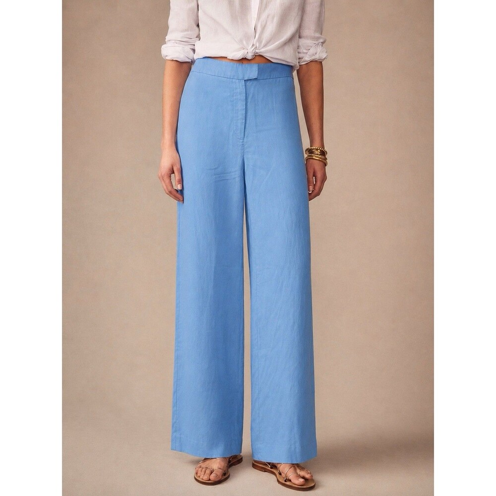 J McLaughlin Blue Linen Blend Pant Wide Leg Easy Trouser Coastal Clean Women’s 2